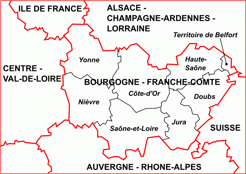 la Région Bourgogne - Franche-Comté depuis le 1er janvier 2016(population recensement de 1990)
